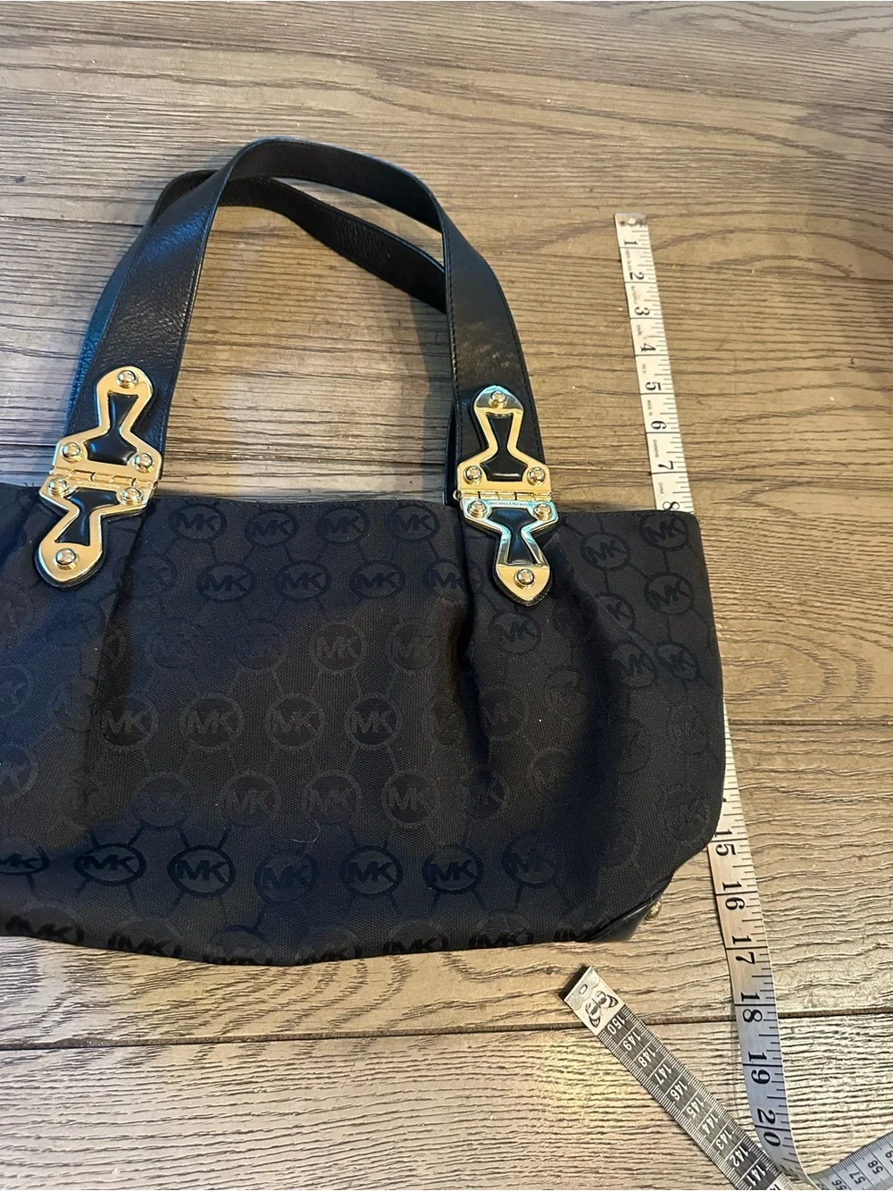 Michael Kors Black MK Logo Shoulder Bag with Gold-Tone Hardware